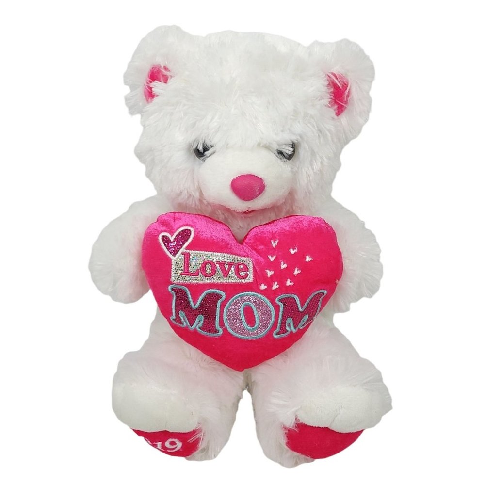 Dan Dee Teddy Bear Plush 2019 Love Mom 16" Stuffed Animal Toy White Pink Heart